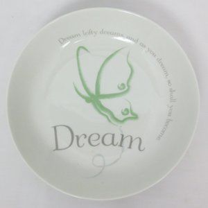 NEW Ceramic Bowl Decor ONLY White Green Painted Butterfly Printed Positive Dream